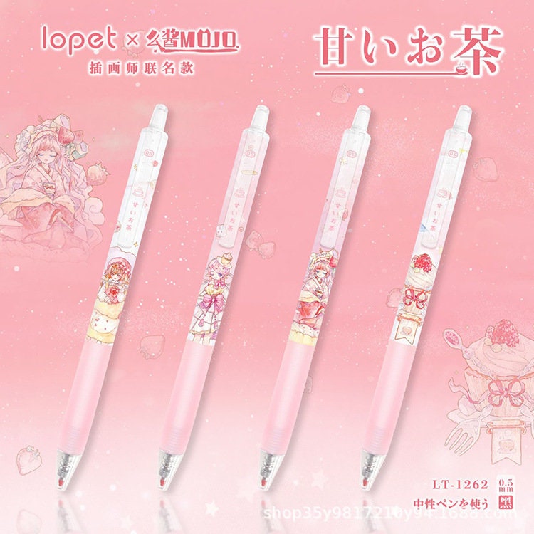 Kawaii Girl Gel Pen, 0.5mm Quick Dry Black Ink with Adorable Pink Design and Cute Illustrations