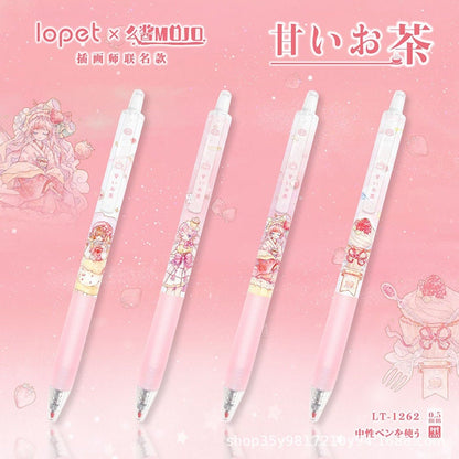 Kawaii Girl Gel Pen, 0.5mm Quick Dry Black Ink with Adorable Pink Design and Cute Illustrations