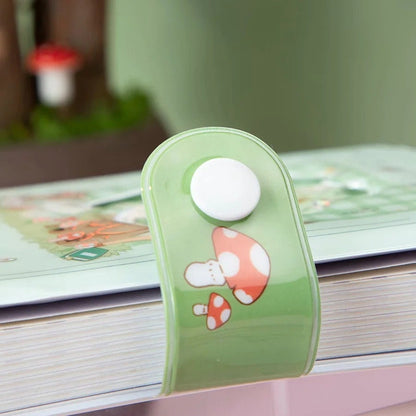 Gollina Forest Notebook with Magnetic Buckle - Kawaii Journal featuring cute mushroom design on green strap.