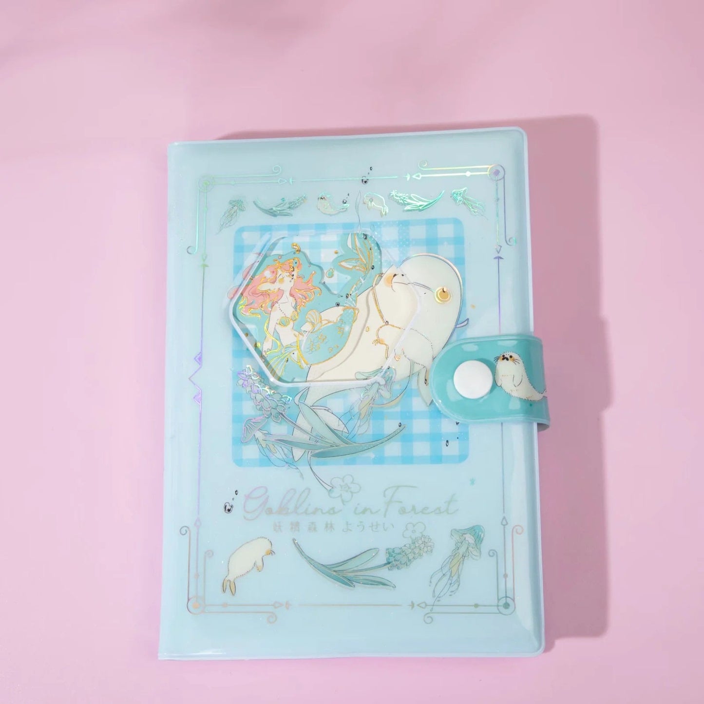 Gollina Forest Notebook - Magnetic Buckle Kawaii Journal with pastel blue cover featuring cute forest animal illustrations.