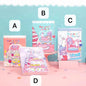 Pink Magnetic Buckle Kawaii Journal with cute dessert-themed covers featuring adorable characters, available in four different designs labeled A, B, C, and D.