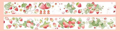 Kawaii Fruits Matte Washi Tape featuring cute strawberry and leaf designs - perfect for craft and DIY projects.