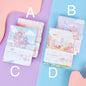 Magnetic Buckle Leather Journal - Around the Sky Design featuring whimsical illustrations, available in four color variants labeled A, B, C, and D. Perfect for cute stationery, kawaii style enthusiasts.