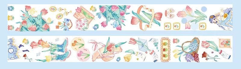 Kawaii Fruits Matte Washi Tape with colorful decorated fruits, flowers, and cute characters for crafting and DIY projects.