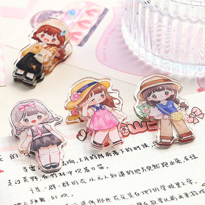 Kawaii girl paper clips featuring adorable cartoon characters, ideal for cute office and school supplies.