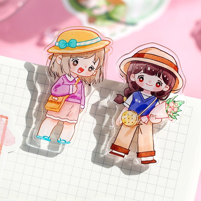 Kawaii Girl Paper Clip - Two Cute Cartoon Girls in Hat, School Supplies, Adorable Stationery, Office Accessories, Japanese Kawaii Style