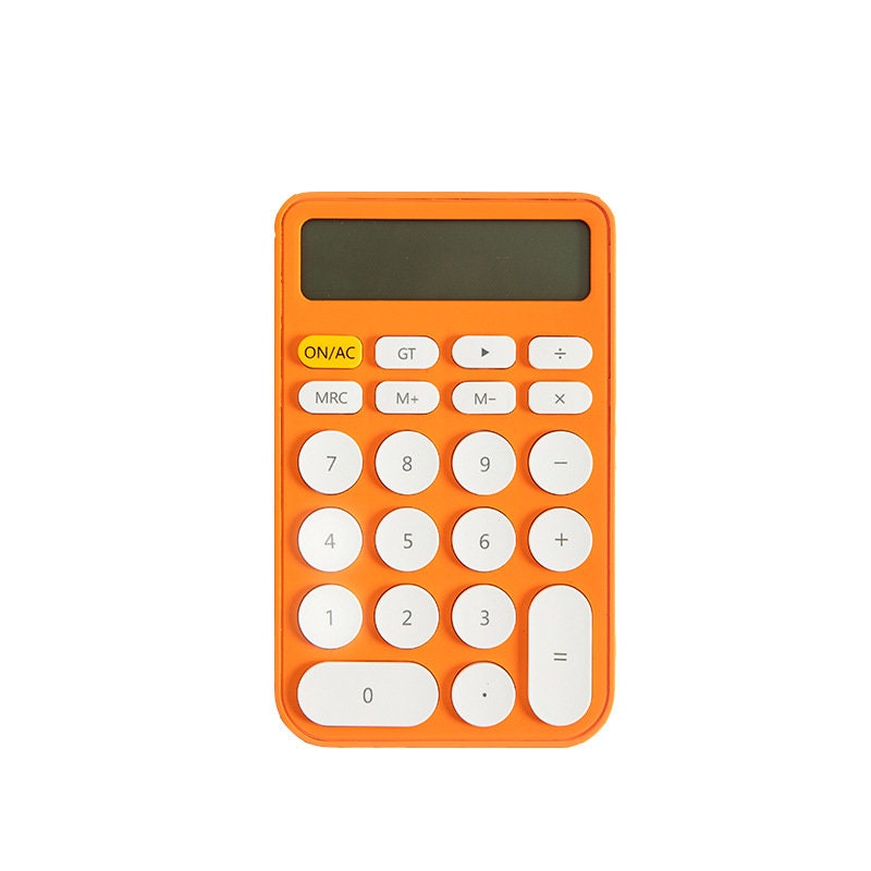 Big button cute electronic calculator in orange with white round buttons