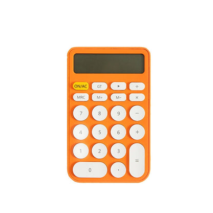 Big button cute electronic calculator in orange with white round buttons