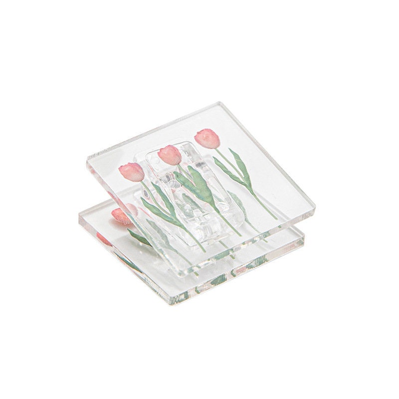 Cute floral decorative clip with pink tulip design - Creative office supply, perfect for organizing papers and adding a touch of kawaii style to your workspace.