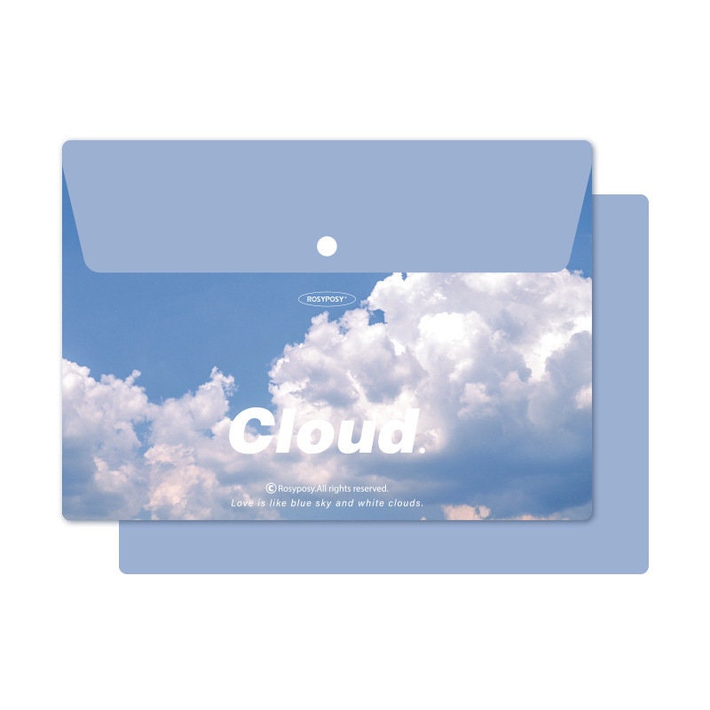 Portable A4 file folder with button closure featuring a cloud and blue sky design.