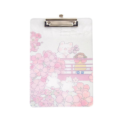 Sakura Animal Design Clipboard - Sturdy Plastic featuring cute animal and floral illustrations, pink cherry blossom accents, and durable metal clip. Perfect for kawaii stationery lovers.