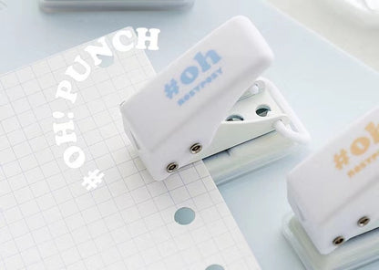 6mm kawaii metal hole punch for scrapbooking, featuring a cute white design with "#oh" text, ideal for crafting and DIY projects.