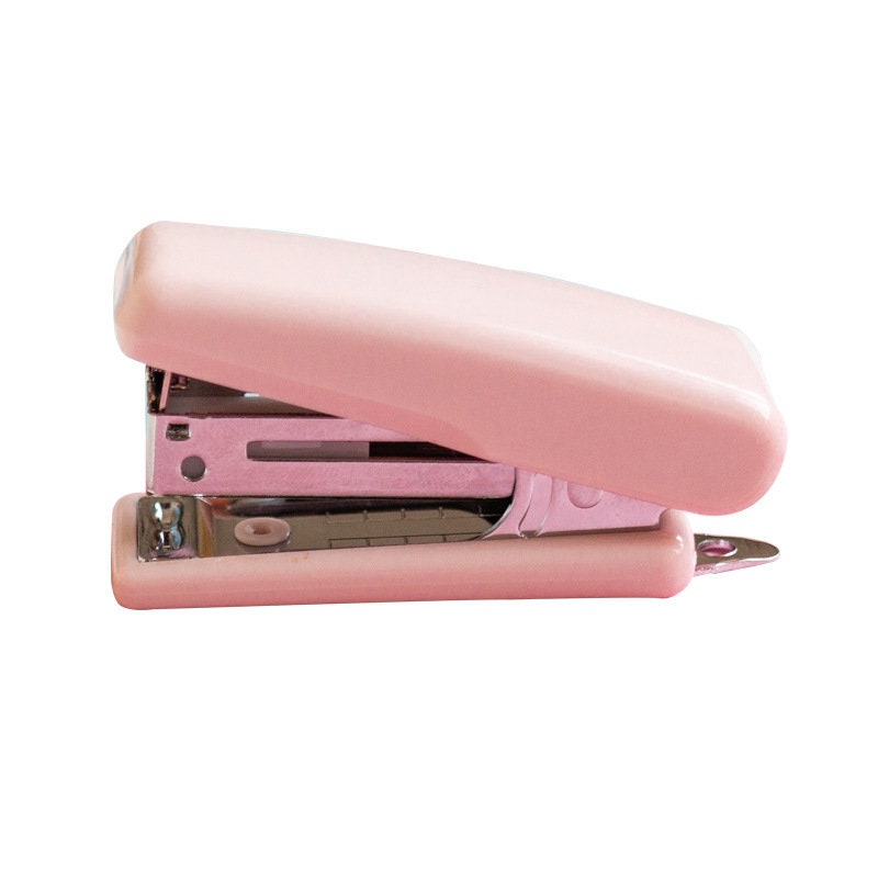 Nature-themed mini stapler in pink for planners and scrapbooking, kawaii stationery.