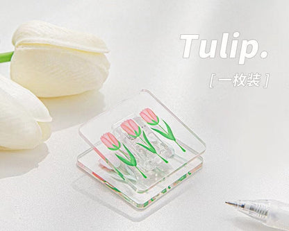 Cute floral decorative clip with pink tulip design, creative office supply, kawaii stationary accessory.