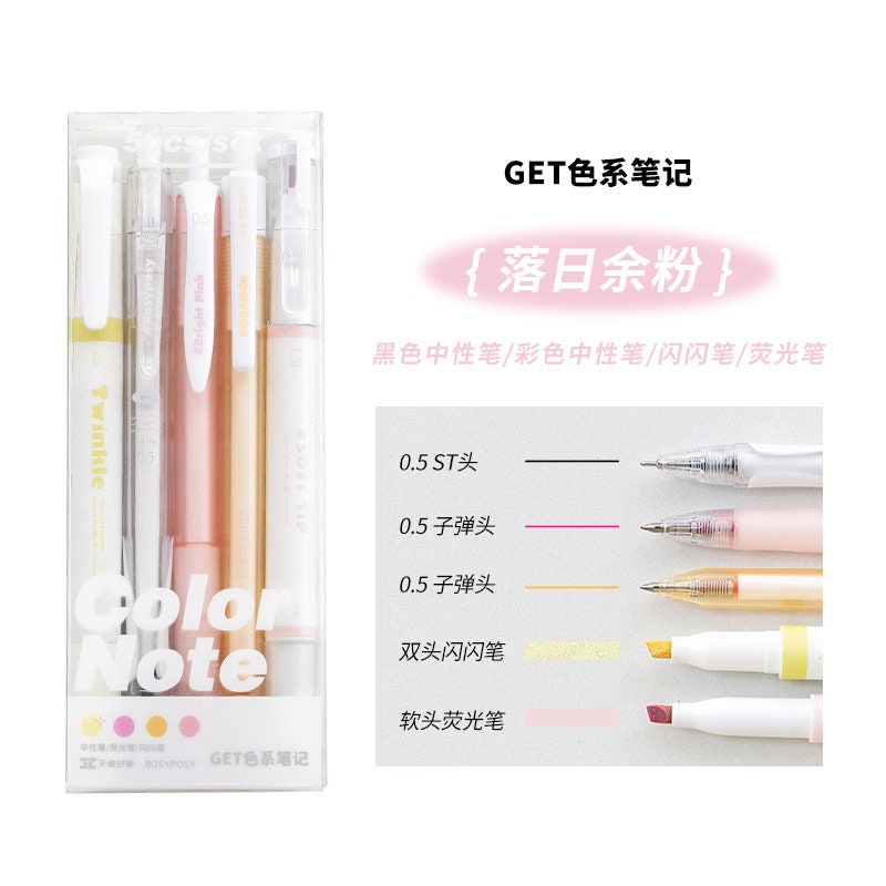 Quick Dry Gel Pen Set - 5-Piece, .5mm Micro Point in assorted colors, packaged in a transparent case with branding.